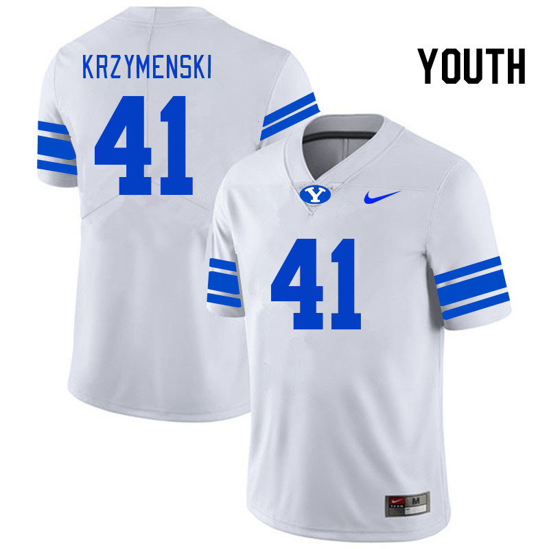Youth #41 Taden Krzymenski BYU Cougars College Football Jerseys Stitched-White - Click Image to Close